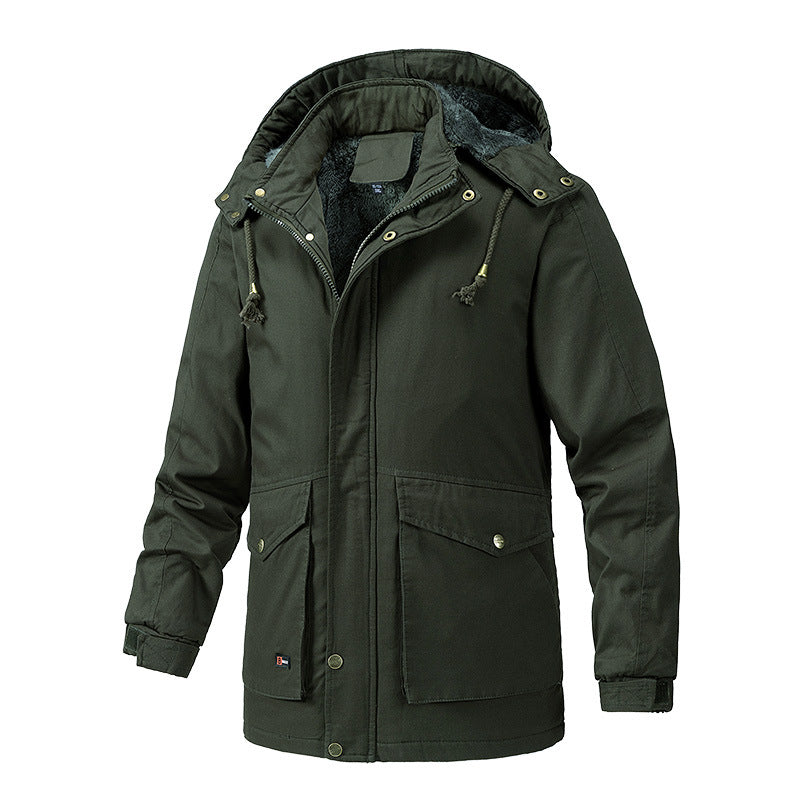 Herren Canvas-Parka mit Sherpa-Innenseite, verlängerter Schnitt und Utility-Ärmeltasche Drune
