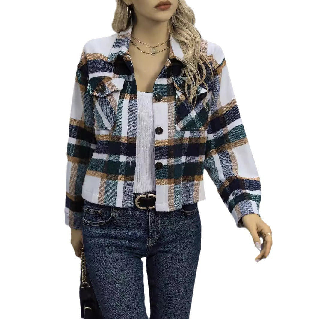 Damen Karierte Flanelljacke mit Taschen Drune