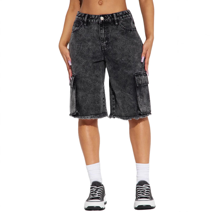 Damen Cargo-Shorts mit ausgefranstem Saum und praktischen Taschen Drune