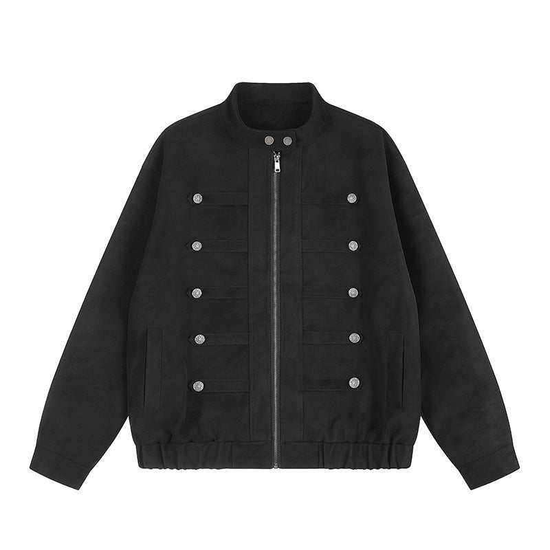 Damen Militärinspirierte Oversize-Jacke mit Stehkragen und Zierknopfreihe Drune