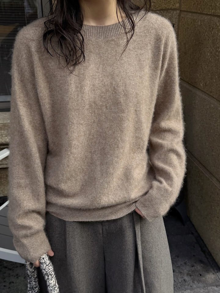 Damen Weicher Fluffy-Strickpullover mit feinem Rundhalsausschnitt und geripptem Saum Drune