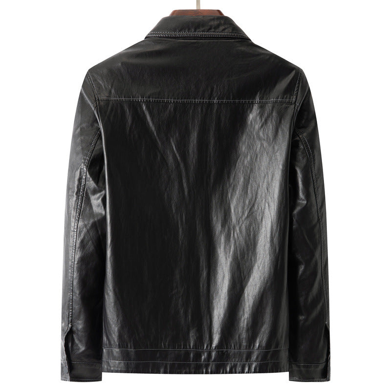Herren Glatte Lederoptik-Blousonjacke im Hemdjacken‑Stil mit durchgehendem Reißverschluss Drune