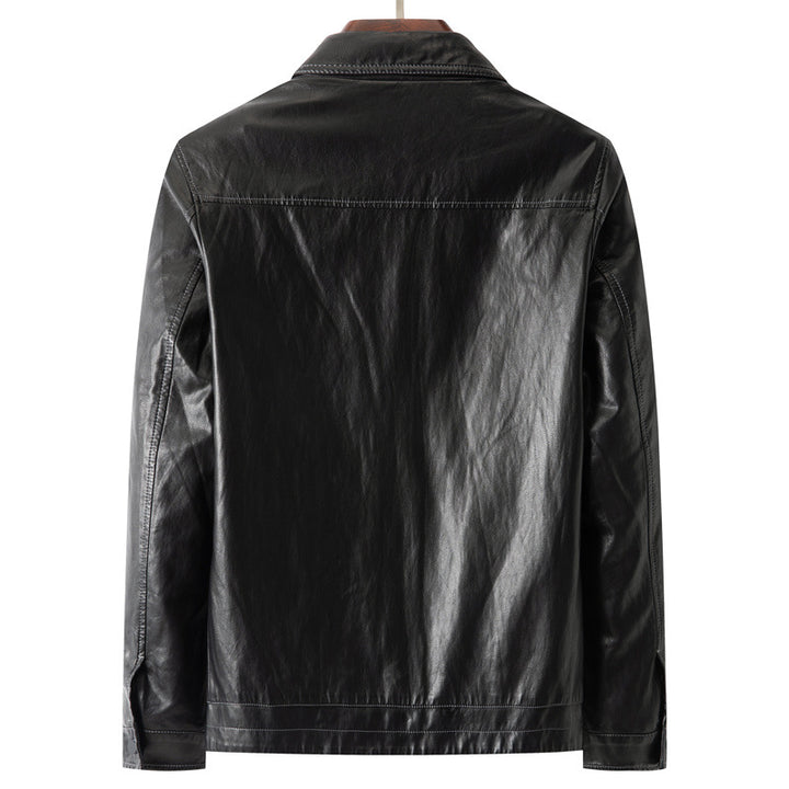 Herren Glatte Lederoptik-Blousonjacke im Hemdjacken‑Stil mit durchgehendem Reißverschluss Drune