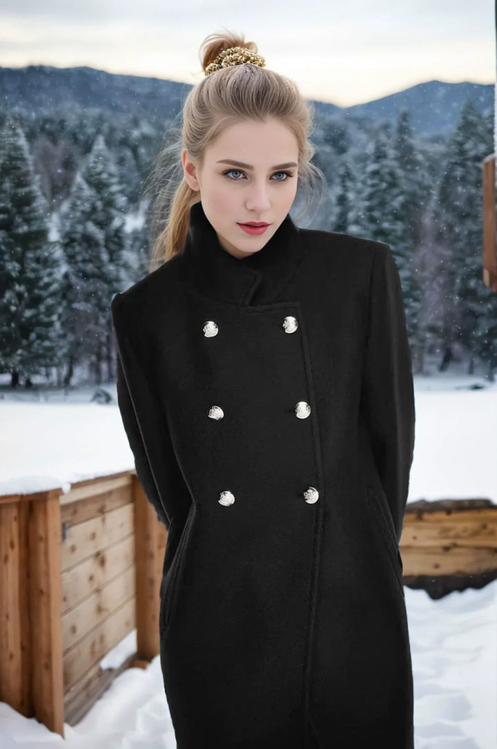 Drune | Damenwolljacke mit Doppelten Knöpfen und Hohem Kragen