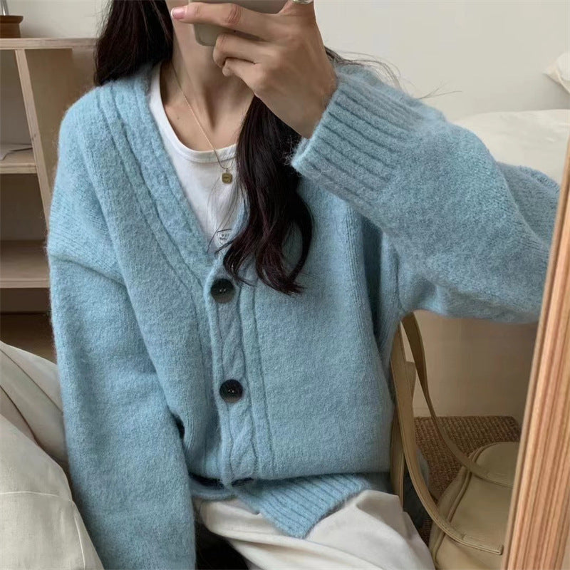 Damen Gemütlicher Strickcardigan mit elegantem V-Ausschnitt und Knopfdetails Drune