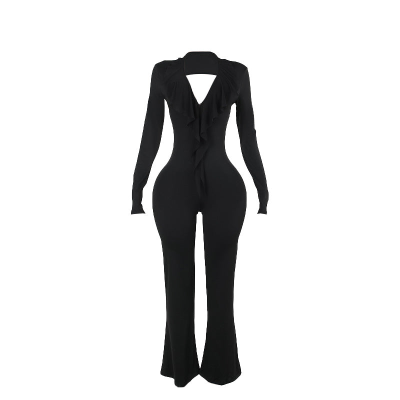 Damen trendiger Jumpsuit mit offenem Rücken und leichtem Stoff Drune