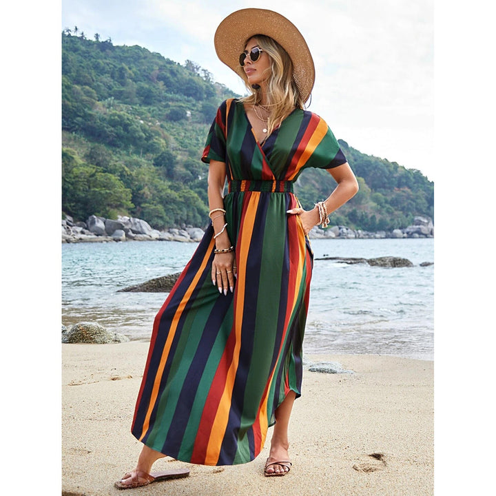 Drune | Gestreiftes Elastisches Taillenstrandkleid