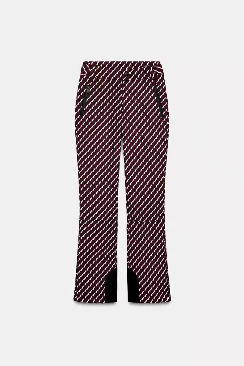 Damen 30+ taillierte Bootcut‑Skihose mit Allover‑Print, Reißverschlusstaschen und verstärktem Beinabschluss Drune