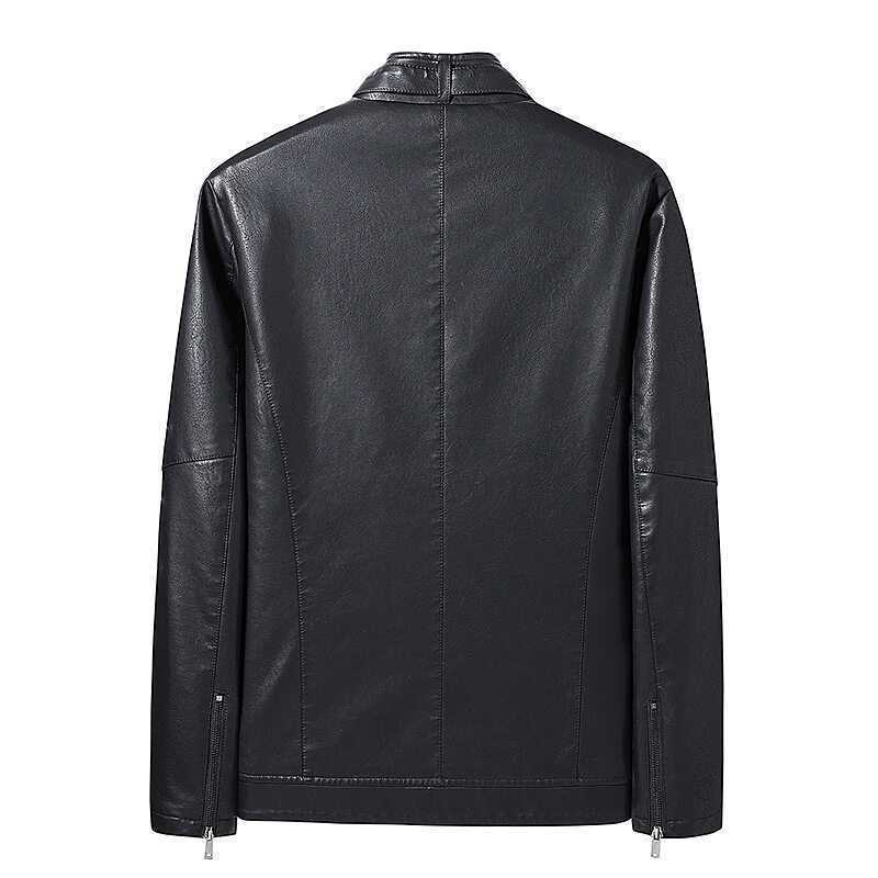 Herren Slim-Fit Lederoptik-Blouson mit Stehkragen, verdecktem Reißverschluss und Seitentaschen Drune