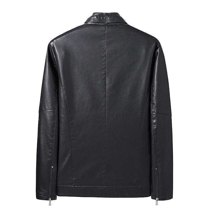 Herren Slim-Fit Lederoptik-Blouson mit Stehkragen, verdecktem Reißverschluss und Seitentaschen Drune