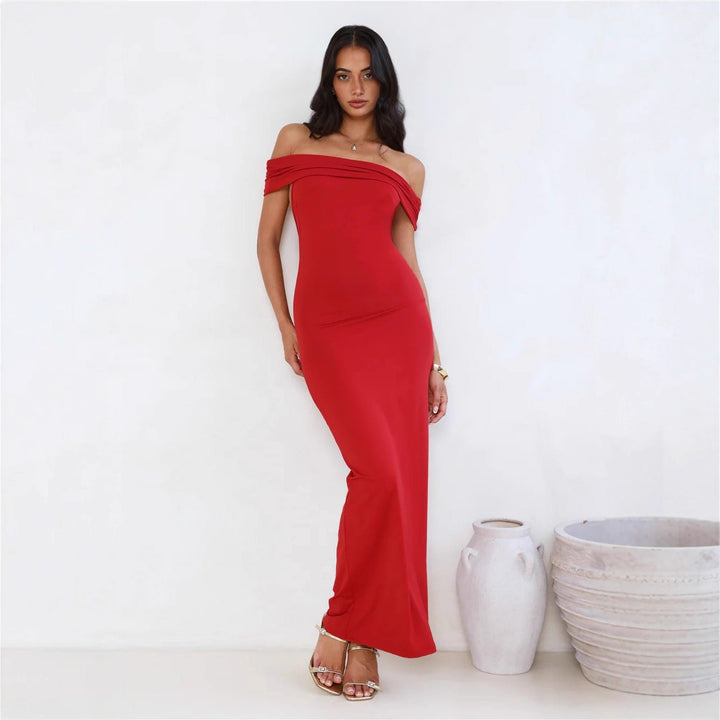 Damen Elegantes Maxikleid mit Off-Shoulder Schnitt und figurbetonter Passform Drune
