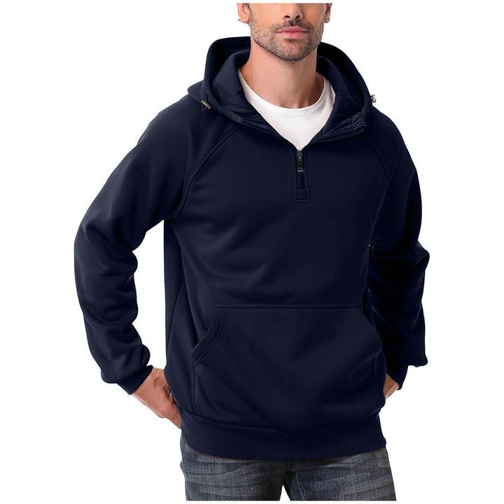 Herren Halbzip-Hoodie mit verstellbarer Kapuze, Kängurutasche und Raglanärmeln Drune