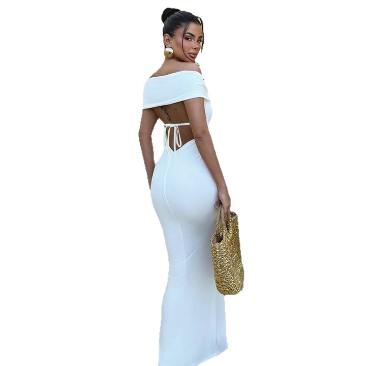 Damen Elegantes Maxikleid mit schulterfreiem Design und funkelndem Verschluss Drune