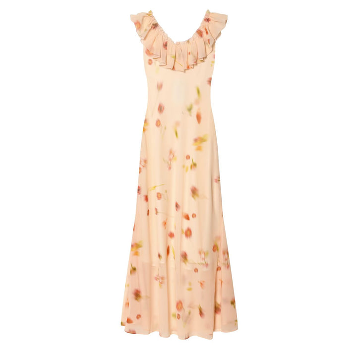 Damen Maxikleid mit romantischem Volant und floralen Akzenten Drune