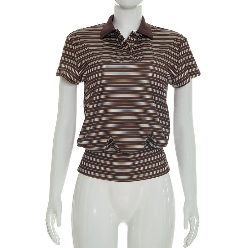 Damen Polo-Shirt mit eleganter Längsstreifen-Optik und klassischem Kragen Drune