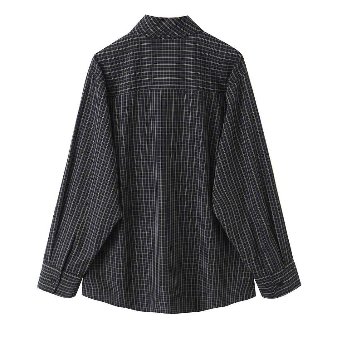 Damen 30+ karierte Hemdbluse mit Schleifenkragen und Oversize‑Passform Drune