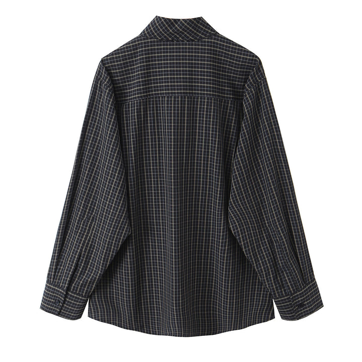 Damen 30+ karierte Hemdbluse mit Schleifenkragen und Oversize‑Passform Drune