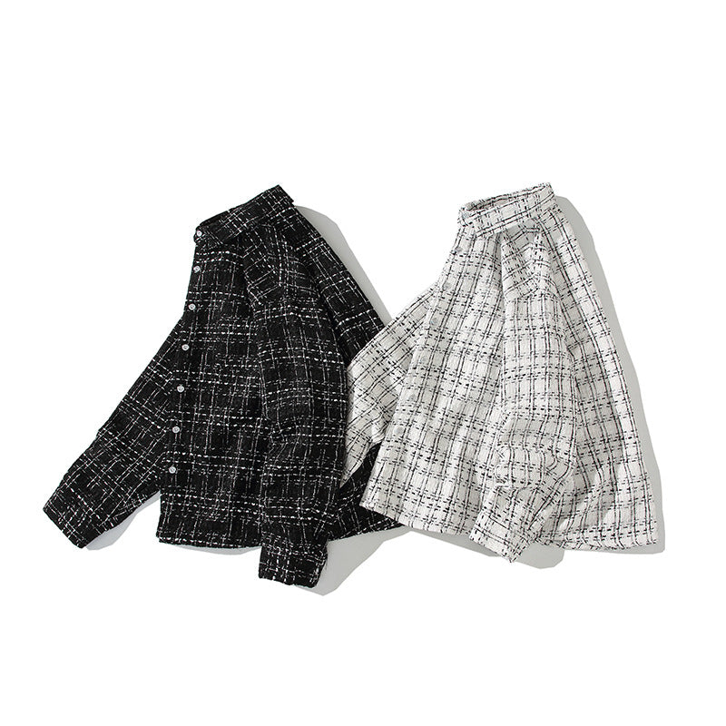 Herren Strukturierte Bouclé-Hemdjacke mit Karo-Jacquard und legerer Passform Drune