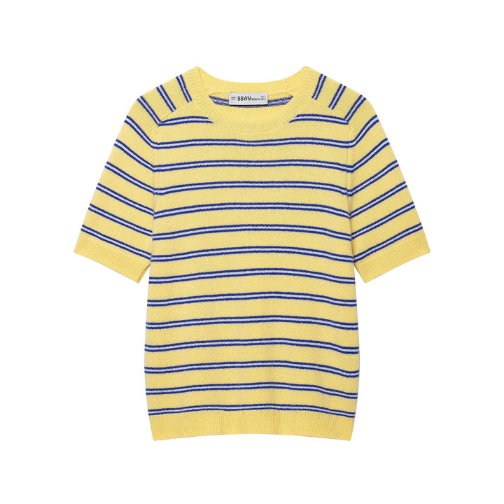 Damen Gestreiftes Kurzarm‑Feinstrickshirt mit Rundhals Drune