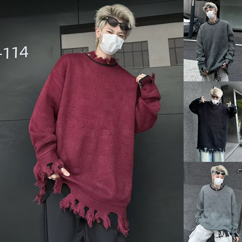 Unisex Lässiger Grobstrickpullover mit Fransen Drune