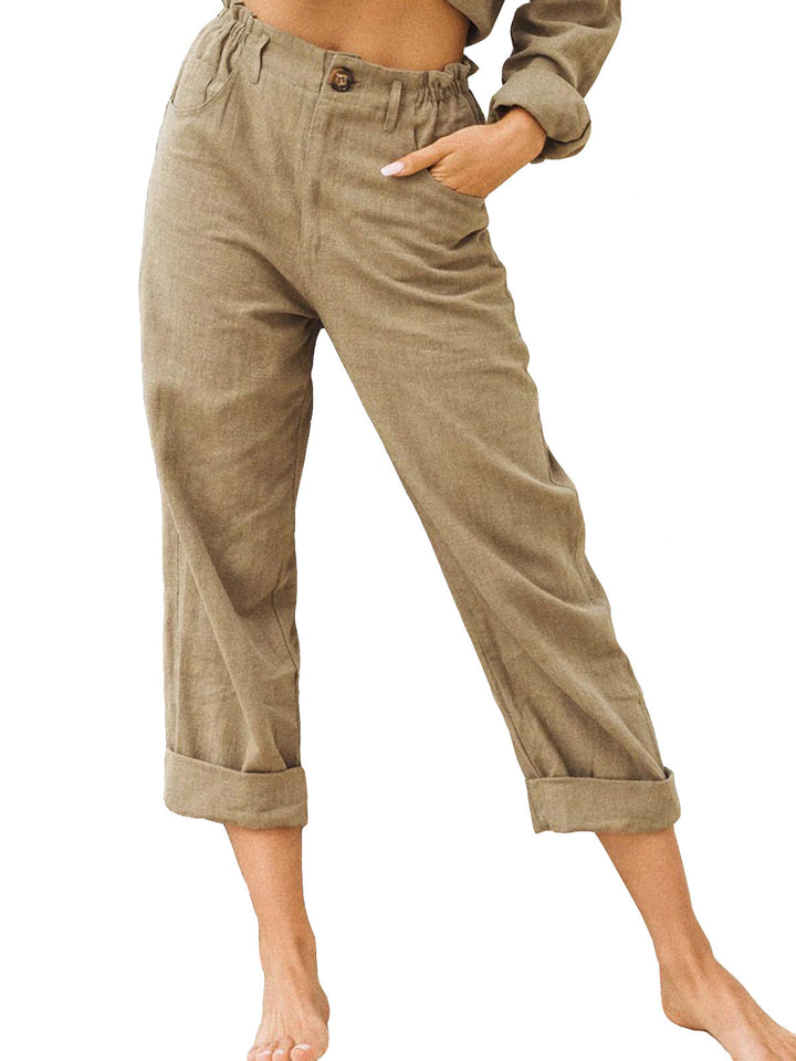 Damen lässige Leinenhose mit elastischem Bund Drune