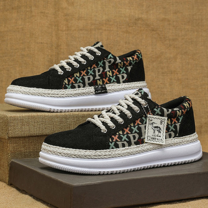Damen Plateau-Espadrille-Sneaker mit geflochtenem Jute-Detail und monogramm-Canvas Drune