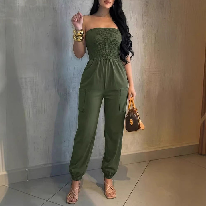 Damen Bequemes Jumpsuit mit schulterfreiem Design und praktischen Taschen Drune
