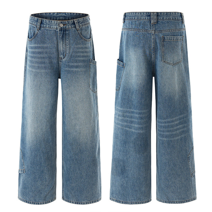 Herren Extremweite Baggy-Jeans mit tiefem Schritt und lässiger Used-Waschung Drune