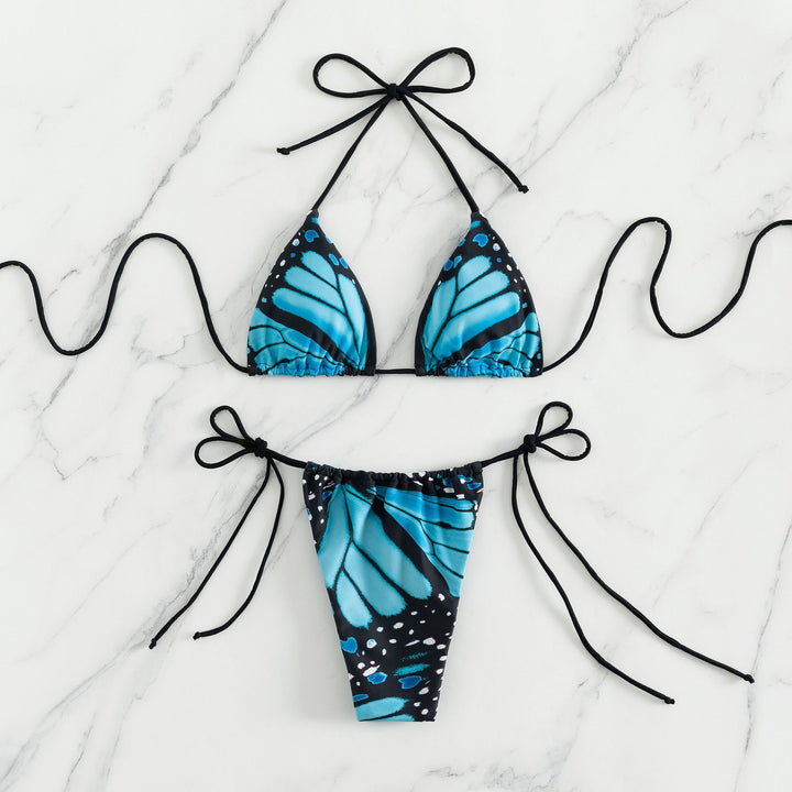 Damen Schmetterlingsdruck Dreieck Bikini Set Drune