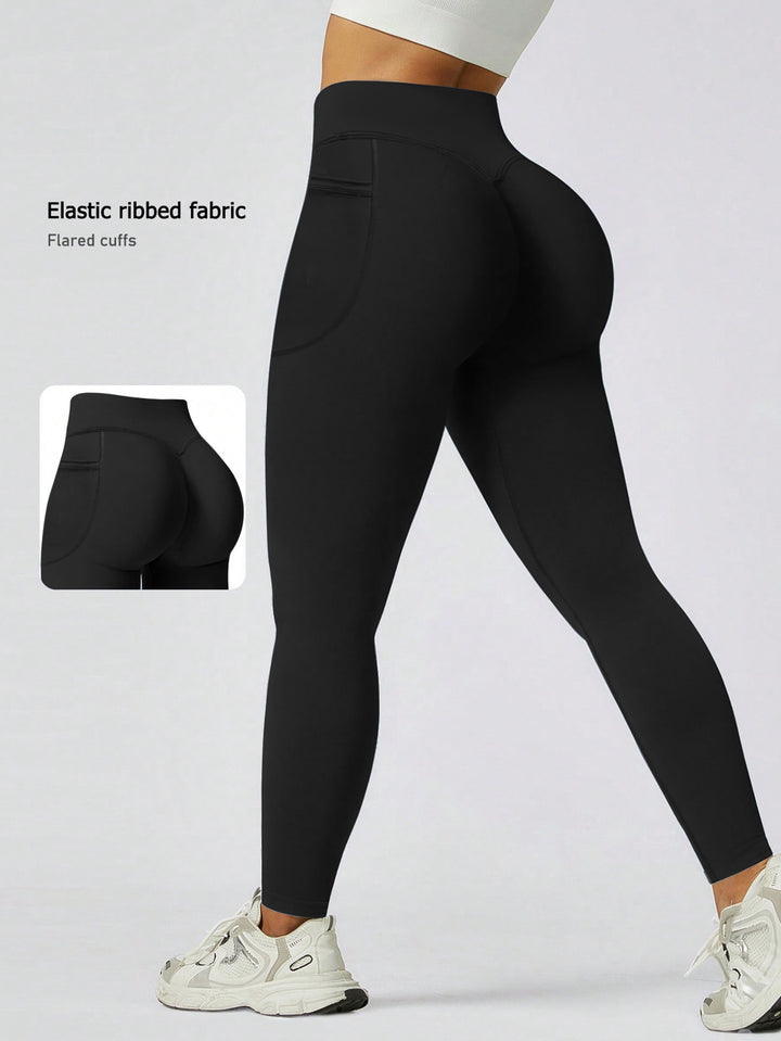 Damen Sportliche Leggings mit elastischem Rippmaterial und ausgestellten Säumen Drune