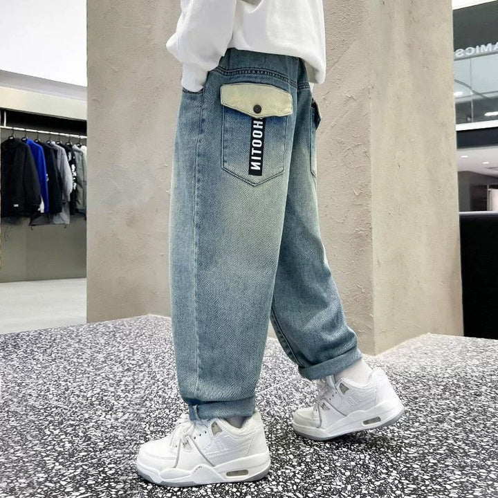 Unisex Weit geschnittene lässige Denim-Hose mit speziellen Taschen Drune