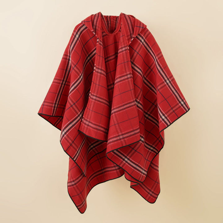 Damen Kapuzen-Poncho mit Karomuster, weichfallender Wollmix und offenem Oversize-Fall Drune