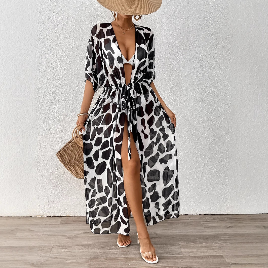 Damen modischer Strandkaftan mit seitlichem Kordelzug Drune