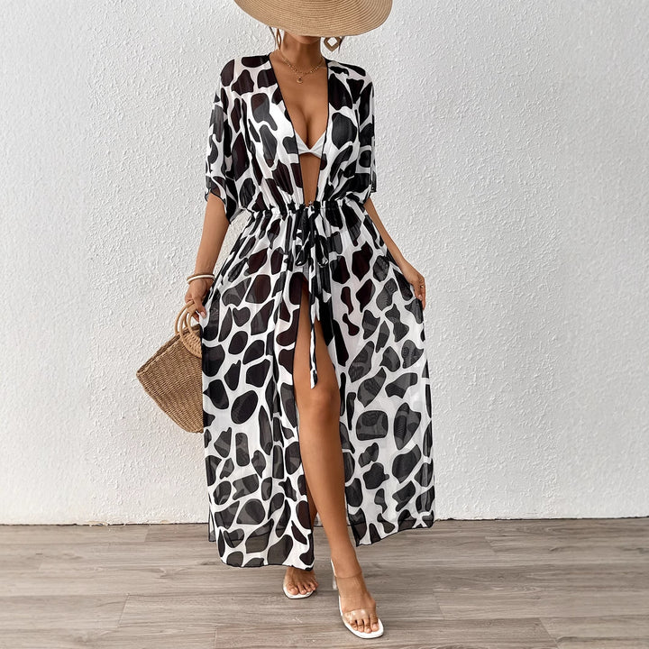 Damen modischer Strandkaftan mit seitlichem Kordelzug Drune