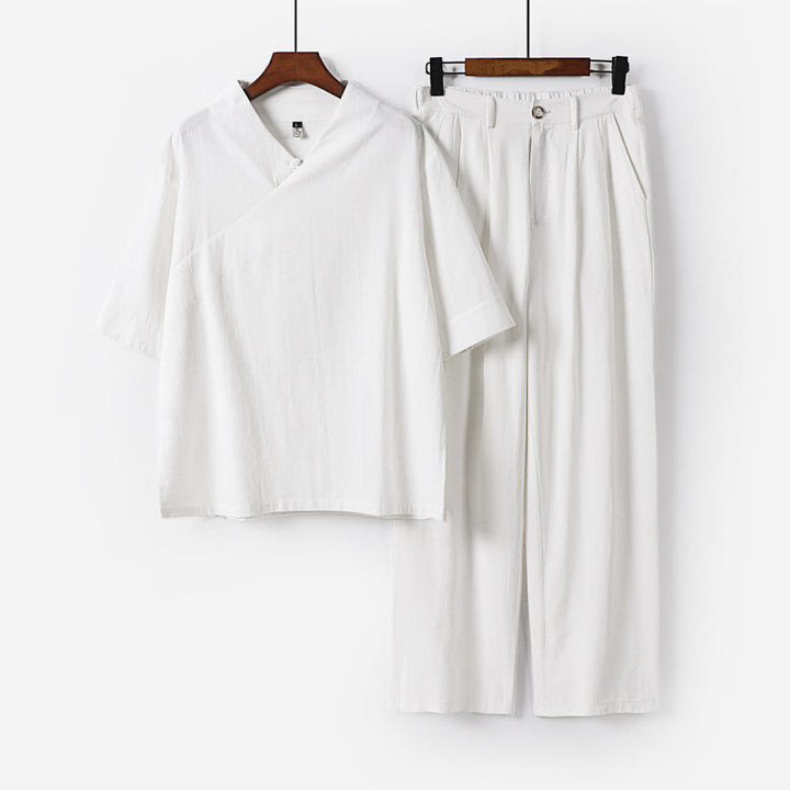 Unisex Locker sitzendes Lounge-Set im Kimono-Stil mit halblangem Arm und elastischer Bundhose Drune