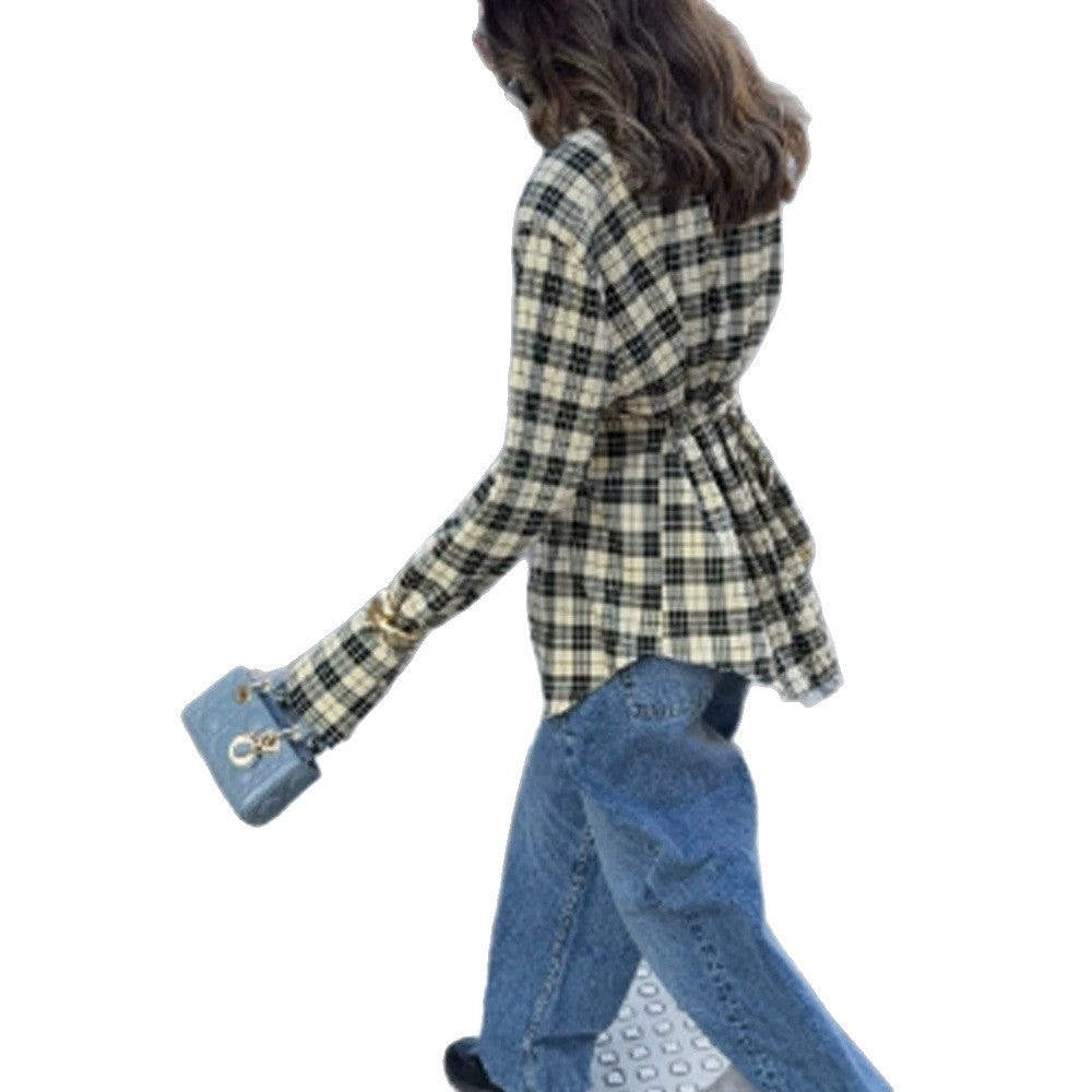Damen Karo-Hemdjacke mit betonten Schultern und oversized Schnitt Drune