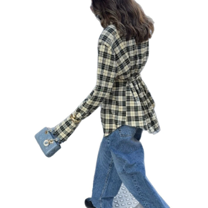 Damen Karo-Hemdjacke mit betonten Schultern und oversized Schnitt Drune
