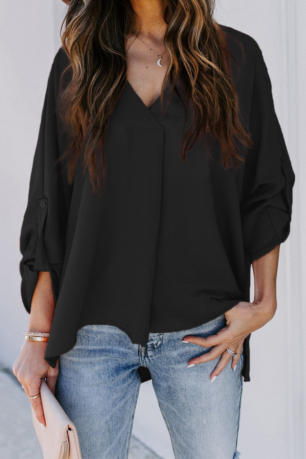 Damen lässige Bluse mit V-Ausschnitt Drune
