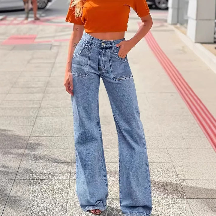 Damen weit geschnittene Jeans mit fransigem Saum Drune