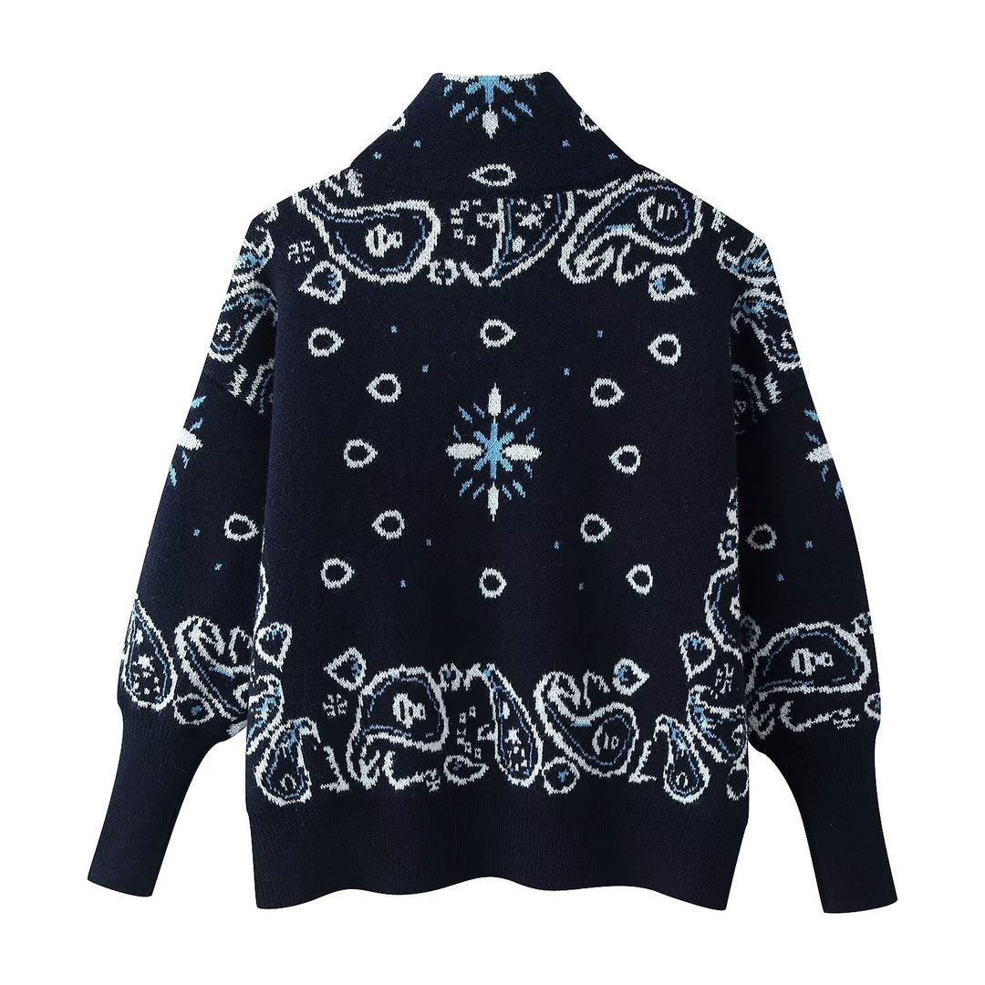Damen 40+ gemusterte Strickjacke mit Reißverschluss und Stehkragen Drune