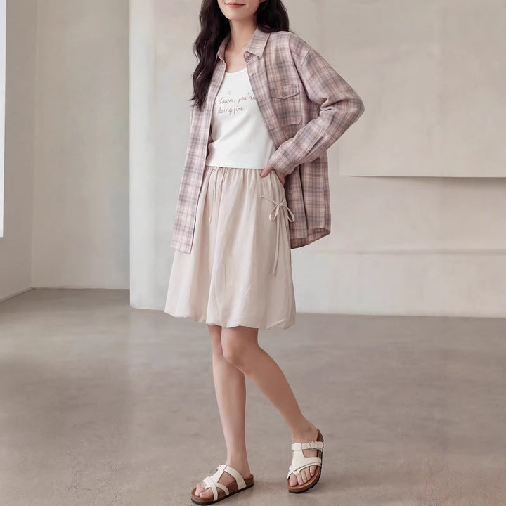 Damen Karierte Bluse mit Langärmeliger Jacke Drune