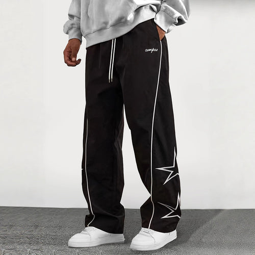Herren Weite Trackpants mit Kontrastpaspel, Kordelzug und Sternapplikation Drune