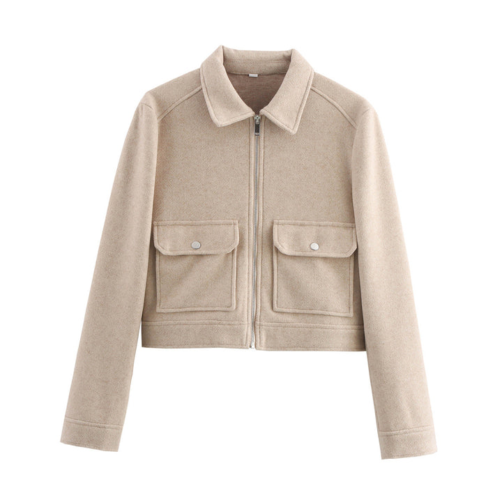 Damen nan kurz geschnittene Wolloptik-Blousonjacke mit durchgehendem Reißverschluss und aufgesetzten Klappentaschen Drune