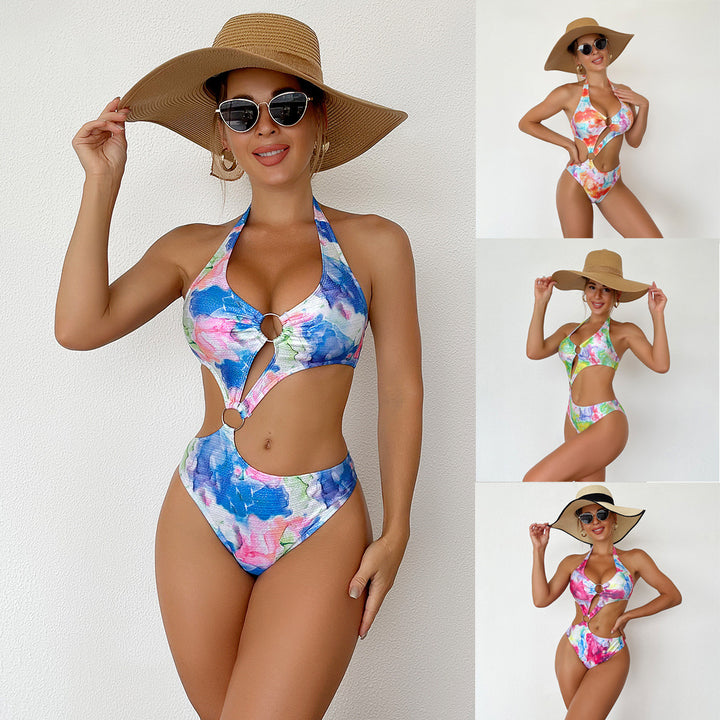 Damen Einteiler Badeanzug mit schickem Cut-Out und buntem Design Drune