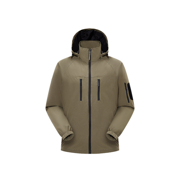 Herren Multifunktions-Shelljacke mit hoher Stehkragen-Kapuze, vertikalen Brusttaschen und Armtasche Drune