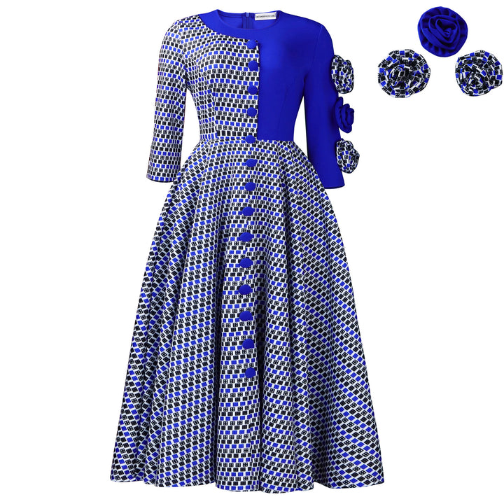 Damen Elegantes Kleid mit grafischem Muster und mehrfarbigen Details Drune