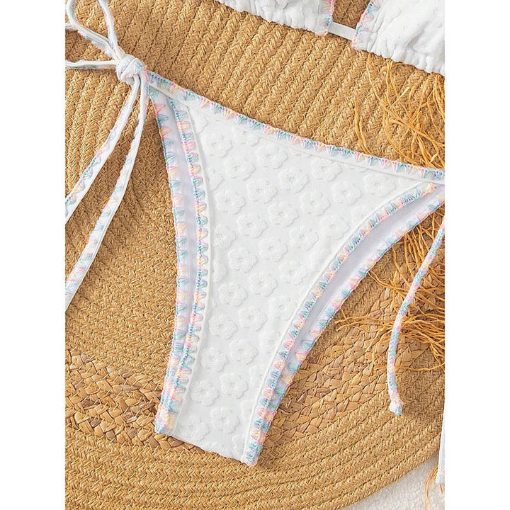 Damen Triangel-Bikini mit raffinierten Bindebändern und floralen Akzenten Drune
