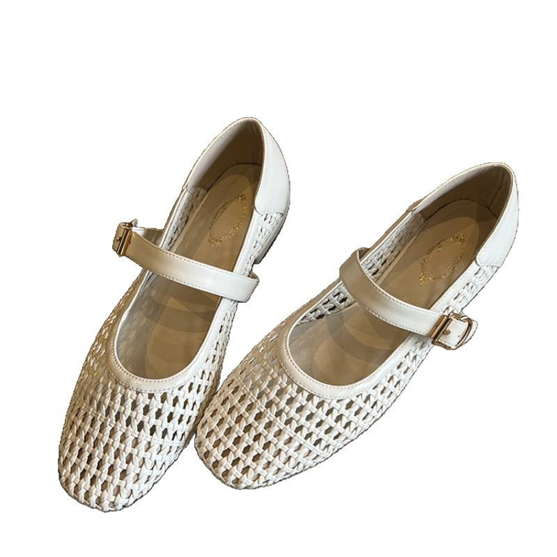 Damen geschlossene Ballerinas mit festem Riemen und geflochtenem Obermaterial Drune