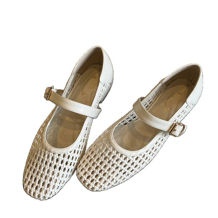 Damen geschlossene Ballerinas mit festem Riemen und geflochtenem Obermaterial Drune