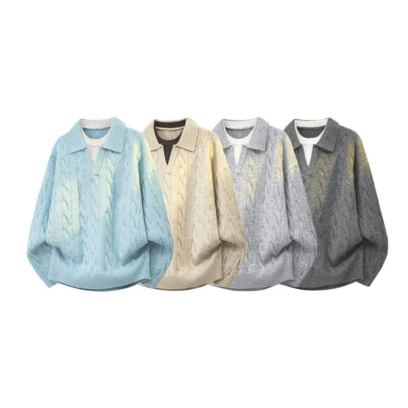 Damen Oversize Zopfstrickpullover mit hohem Rollkragen und Knopfleiste Drune